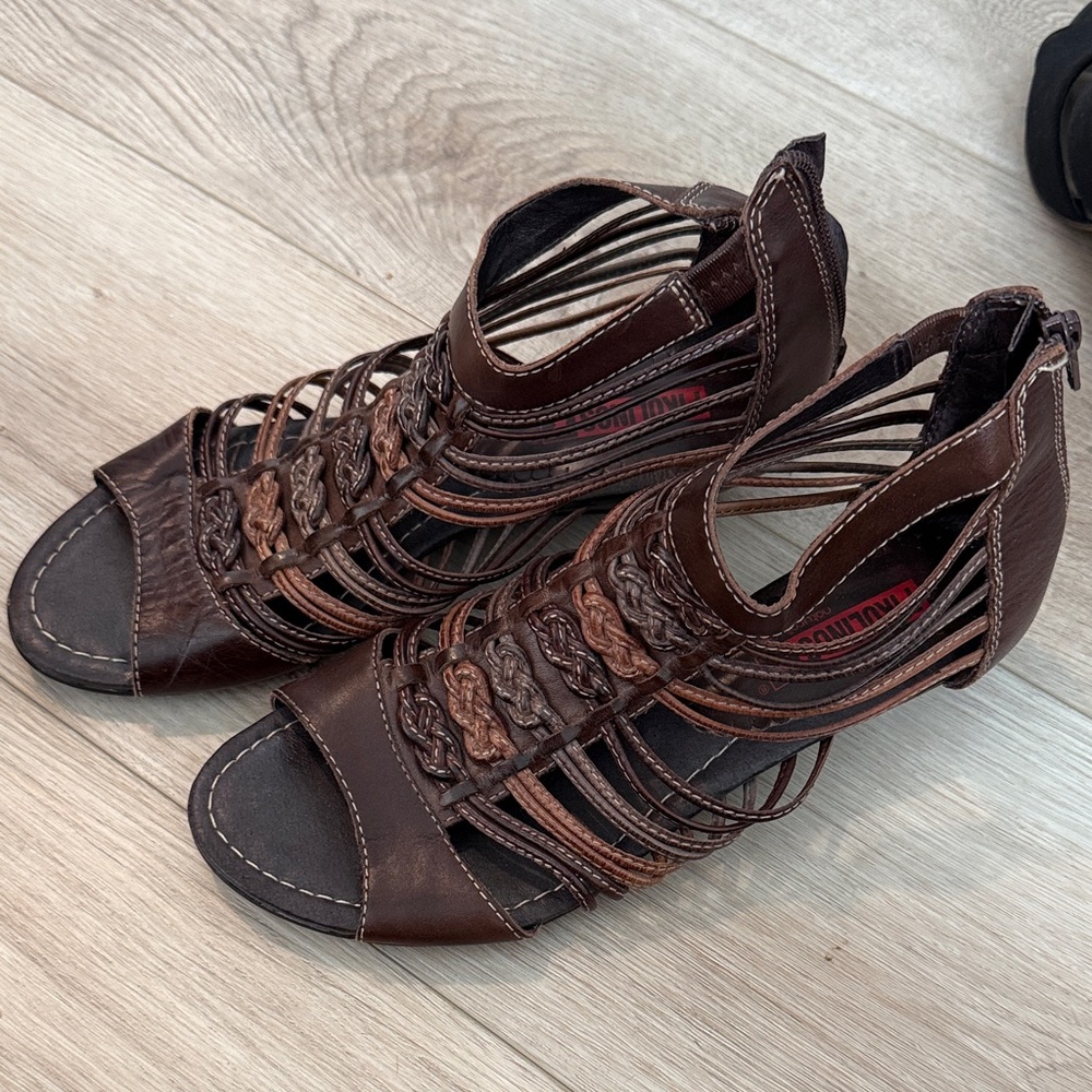 Pikolinos Brown Leather Braided Strappy Sandals Size 37